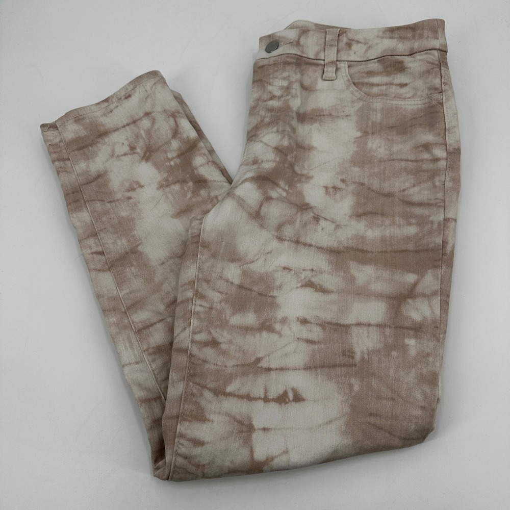 Chicos Perfect Stretch Girlfriend Slim Leg Ankle Pants Tan Tie Dye Size 0 Earthy